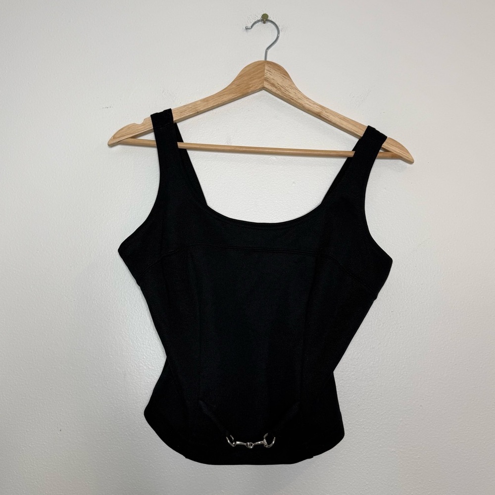 Vintage Express Tricot 80s 90s Model Off Duty Cropped Tank Top Horsebit Waist